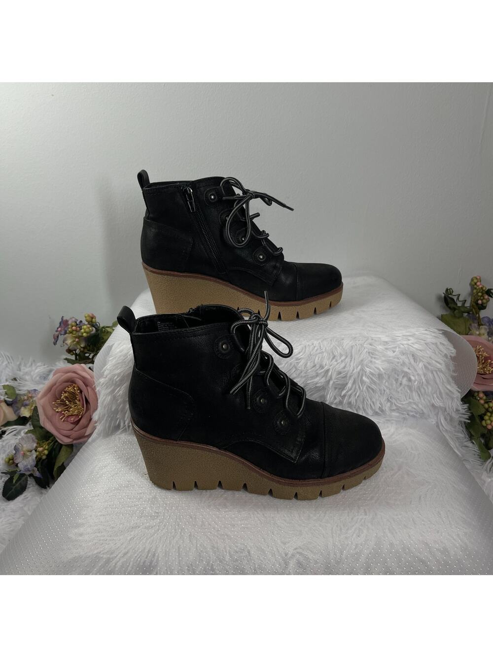 Mia Grant Ankle Boots Womens 7M Black Leather Lace-Up Platform Lug Sole Gorpcore